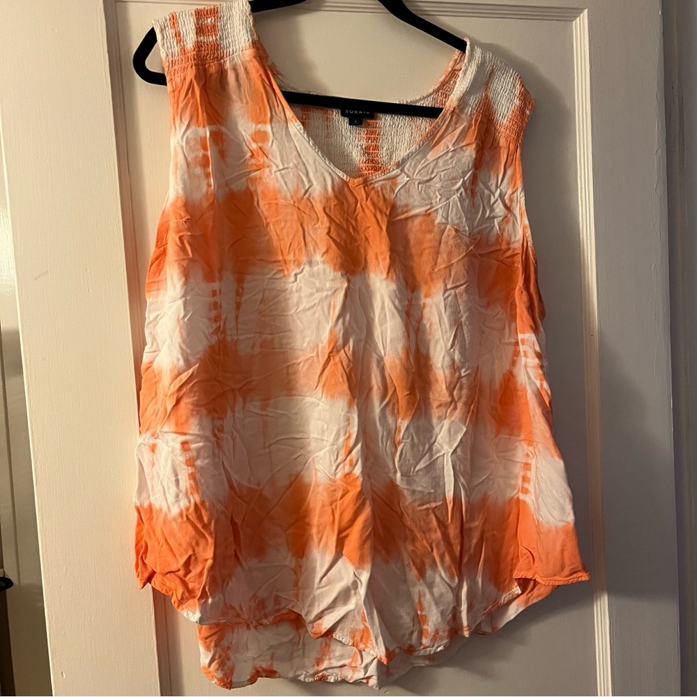 Torrid Orange and White Tie-Dye Tank Top